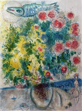 マルク・シャガール Painting - コートダジュール・ニースのバラとミモザ カラーリトグラフ 現代版 マルク・シャガール